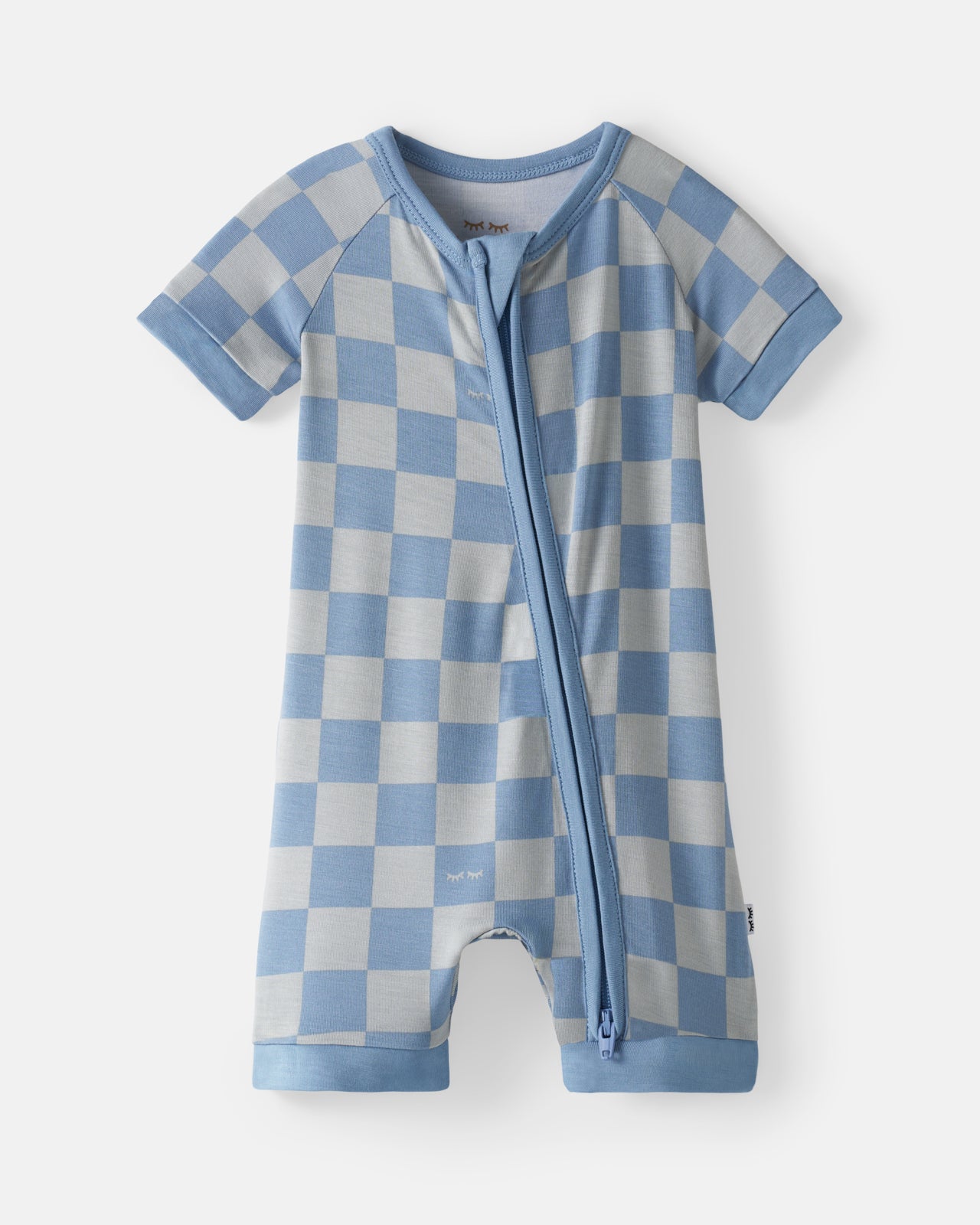 Flat lay of the Dusk Blue Checks Shorty Zippy
