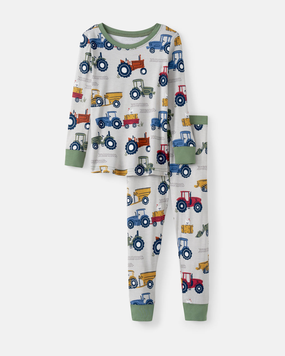 Flat lay of the Tractor Tales Two-Piece Pajama Set