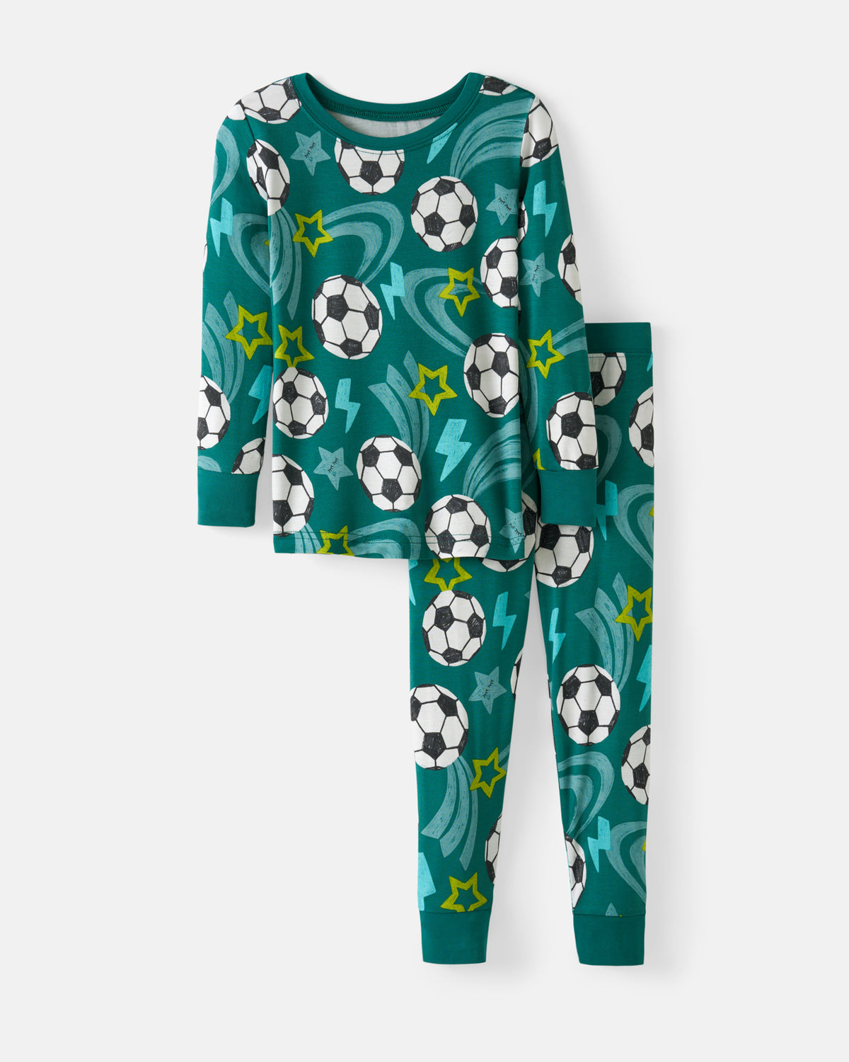 Flat lay of the Soccer Stars Two-Piece Pajama Set