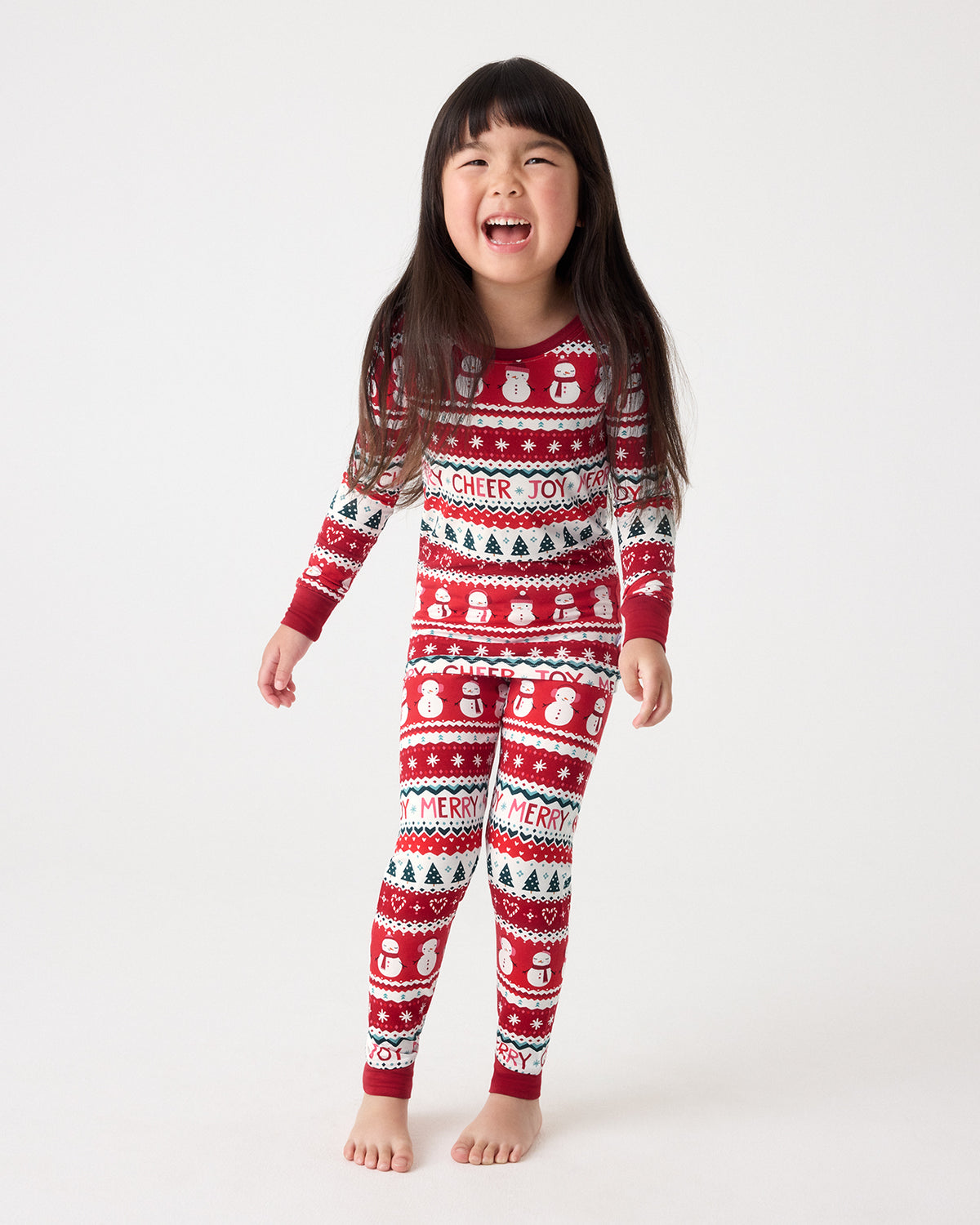 Girl wearing the Festive Fair Isle Two-Piece Pajama Set