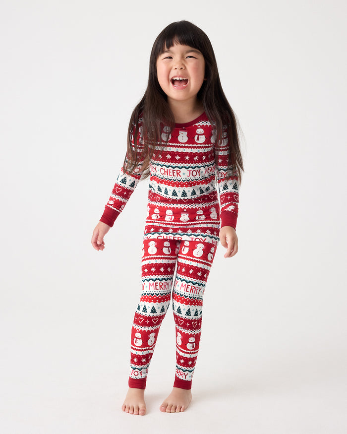 Girl wearing the Festive Fair Isle Two-Piece Pajama Set