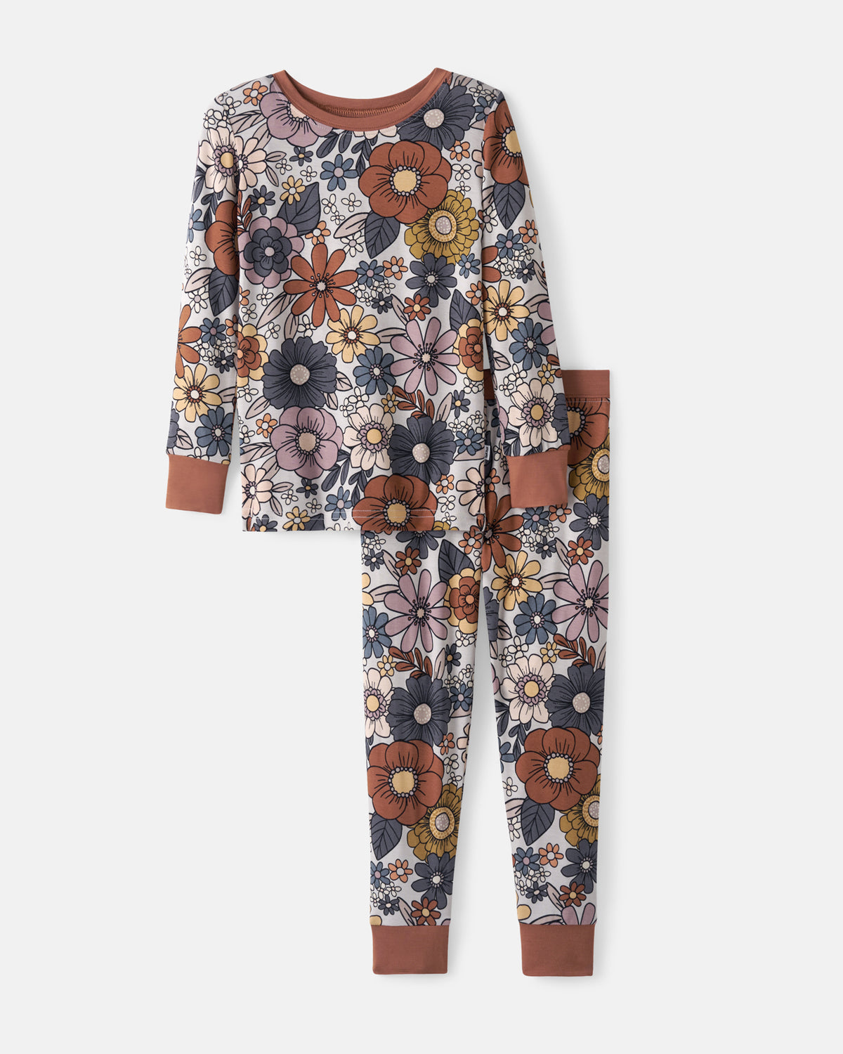 Flat lay of the Wildwood Floral Two-Piece Pajama Set