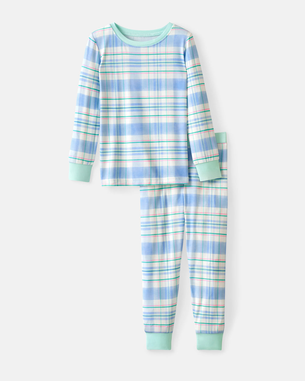 Flat lay of the Springtime Plaid Two-Piece Pajama Set