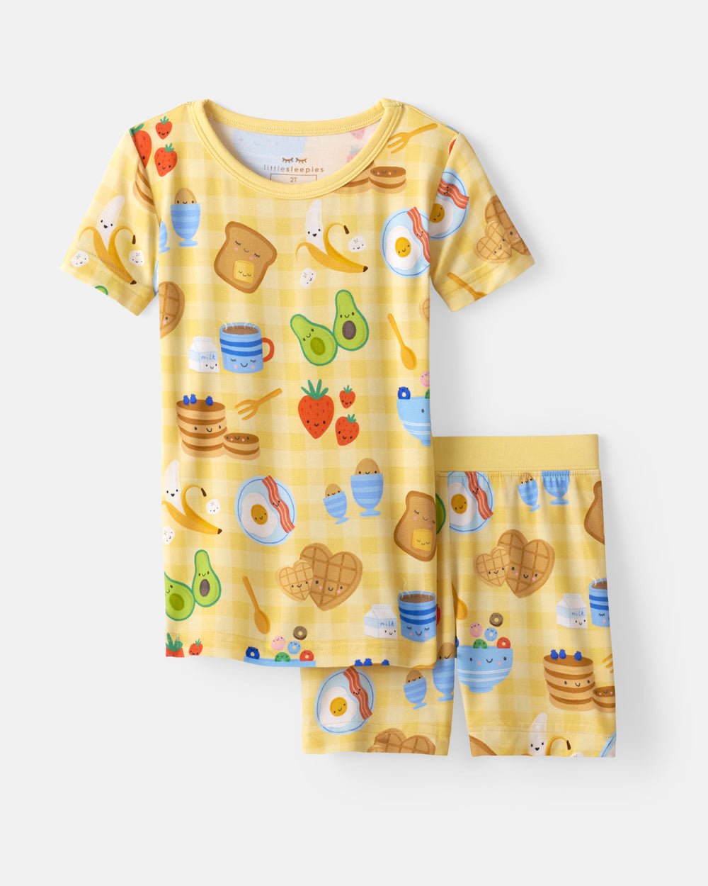 Flat lay of the Breakfast Bunch Two-Piece Short Sleeve & Shorts Pajama Set