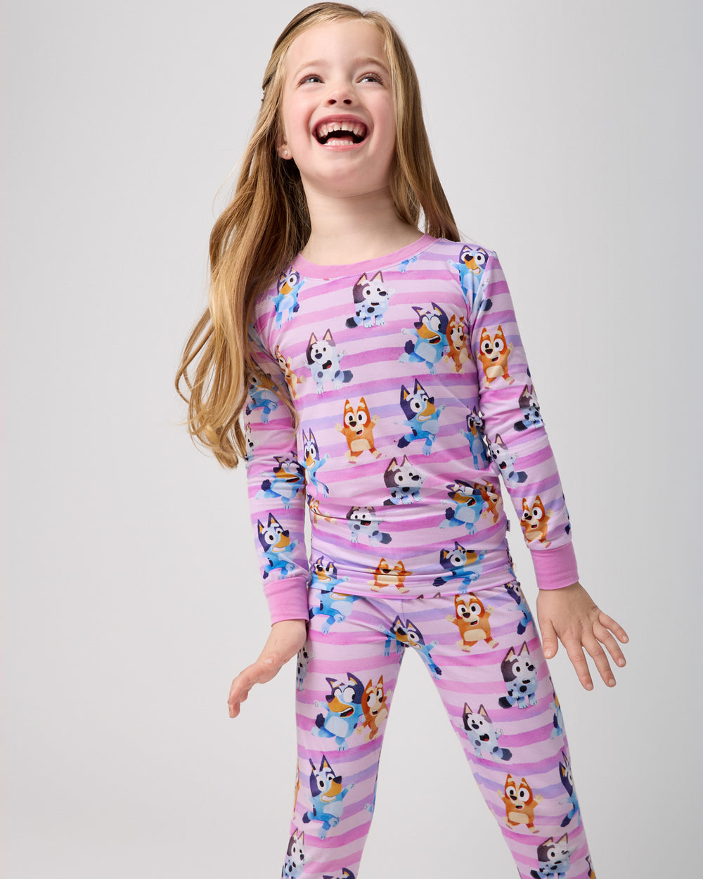 Close up of girl wearing the Pink Bluey Dance All Day Two-Piece Pajama Set