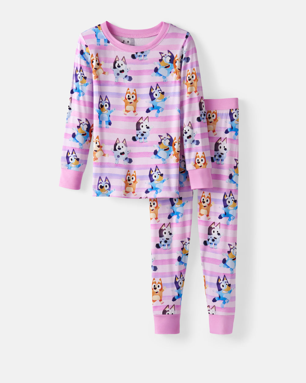 Flat lay of the Pink Bluey Dance All Day Two-Piece Pajama Set