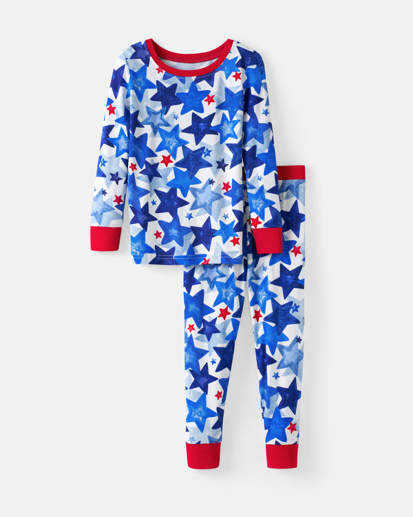 Flat lay of the Starry Splash Two-Piece Pajama Set