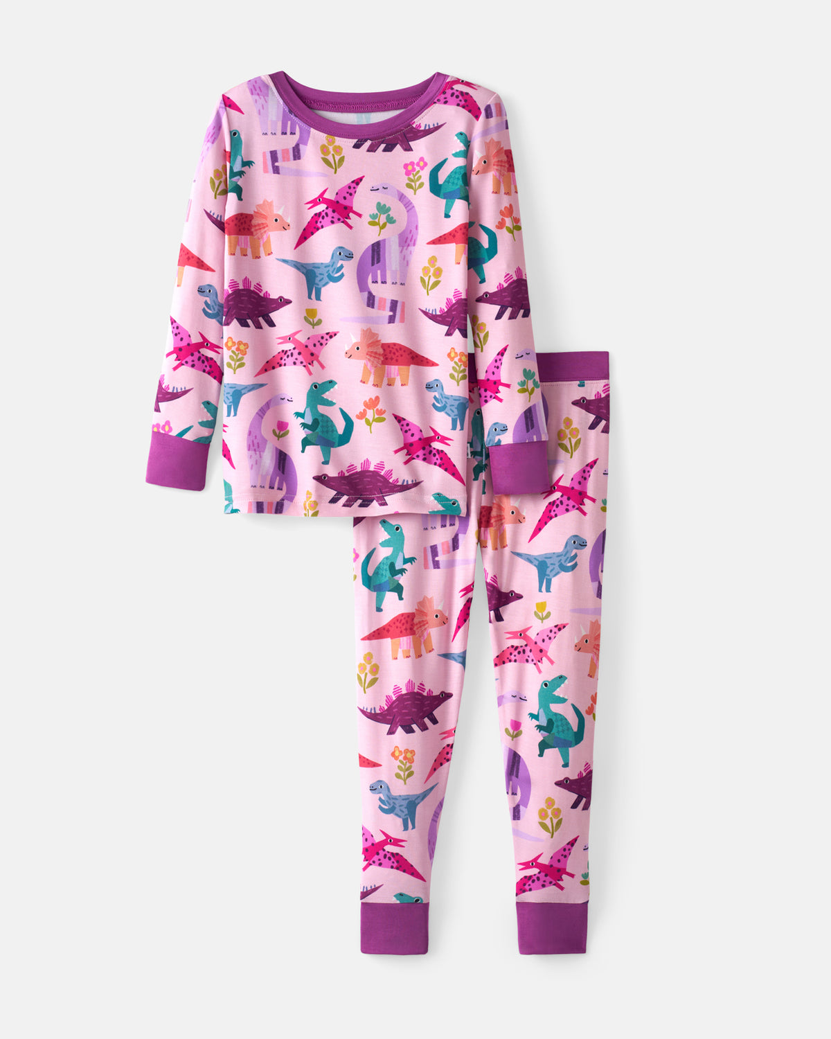 Flat lay of the Pink Roar & Explore Two-Piece Pajama Set