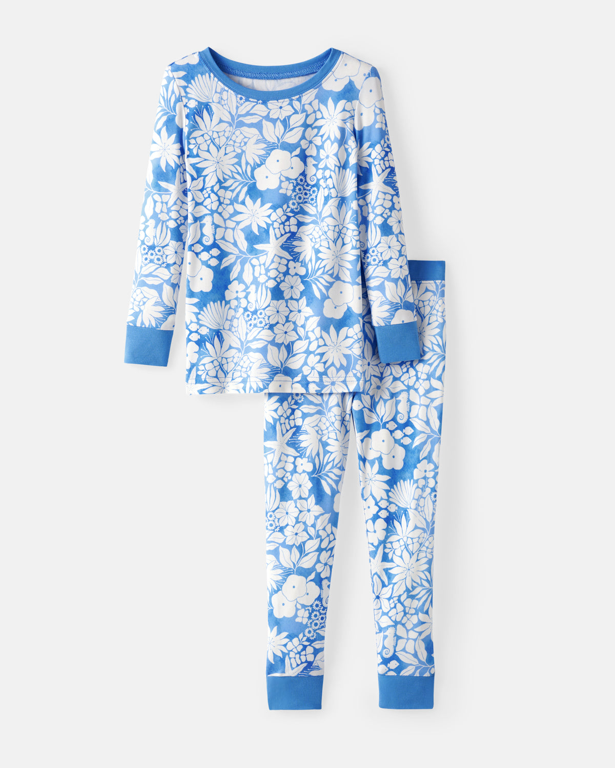 Flat lay of the Azure Garden Two-Piece Pajama Set