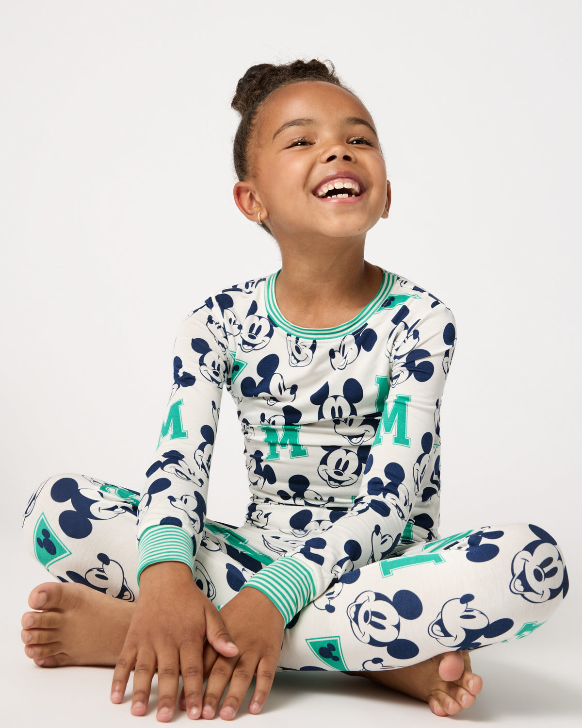 Alternate of sitting girl wearing the Disney Varsity Mickey Mouse Two-Piece Pajama Set