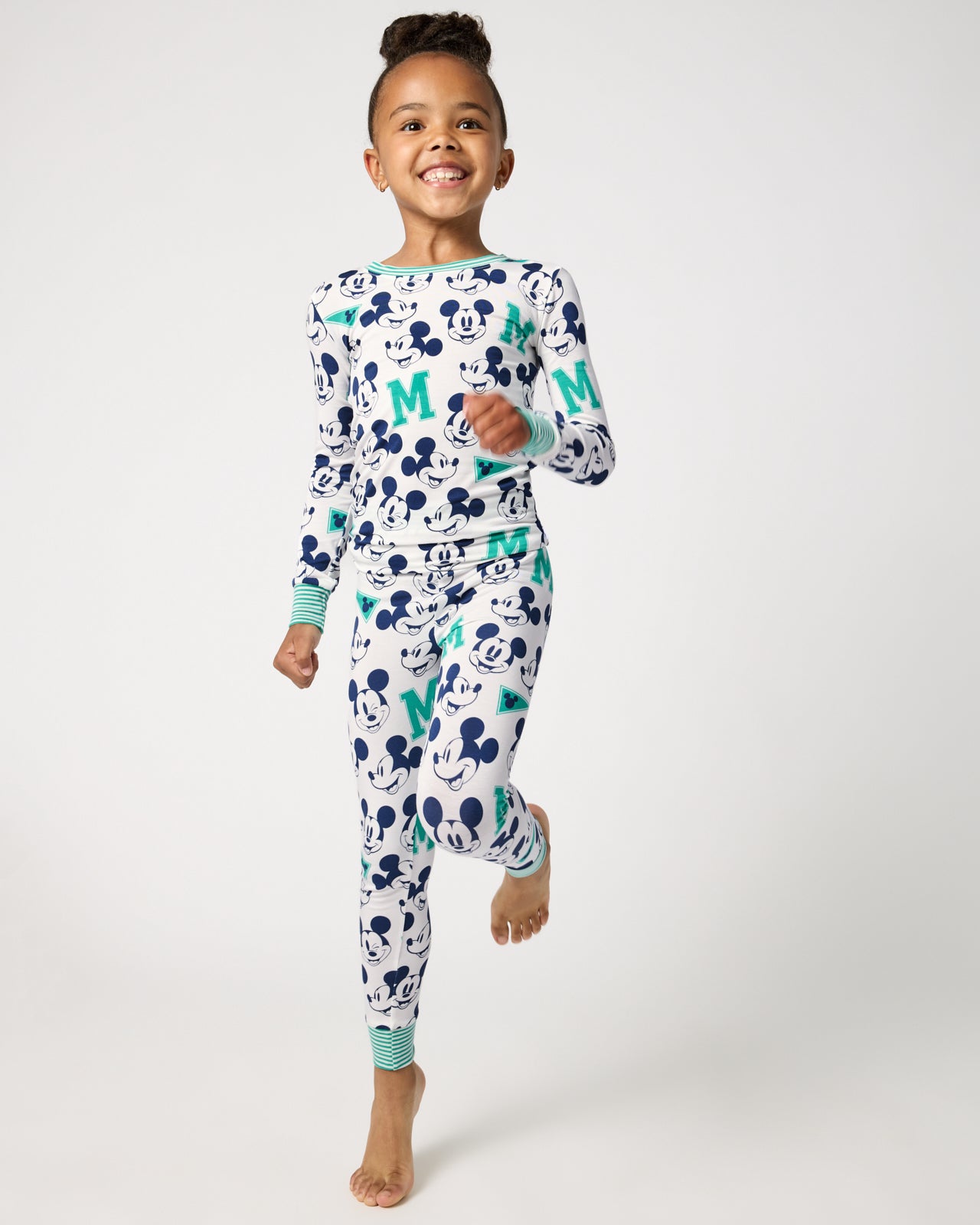 Girl wearing the Disney Varsity Mickey Mouse Two-Piece Pajama Set