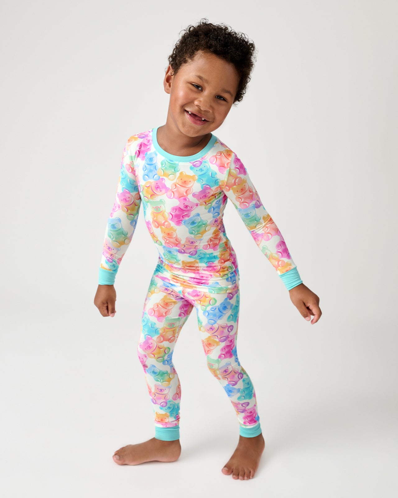Boy wearing the Gummy Giggles Two-Piece Pajama Set