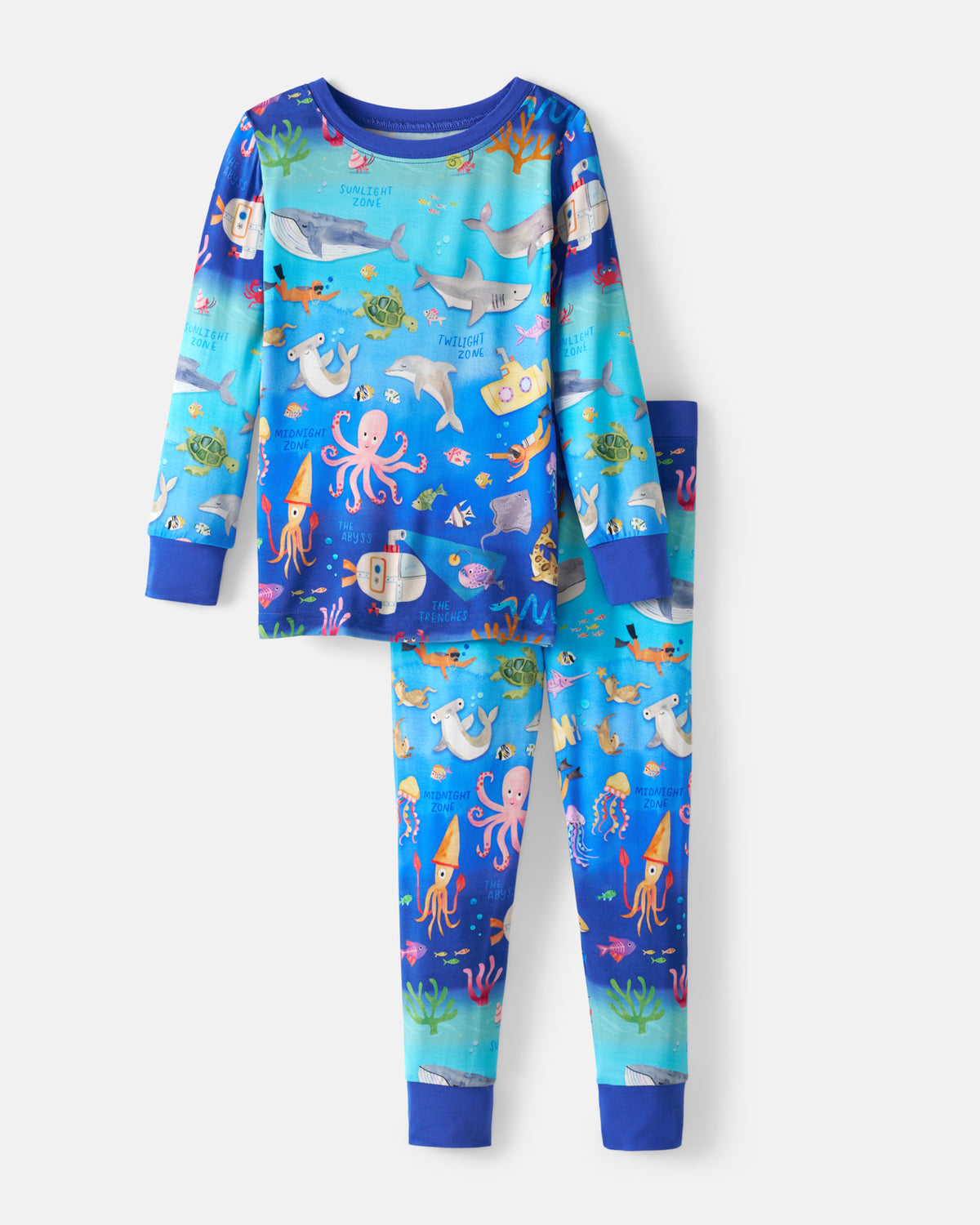 Flat lay of the Underwater Discovery Two-Piece Pajama Set