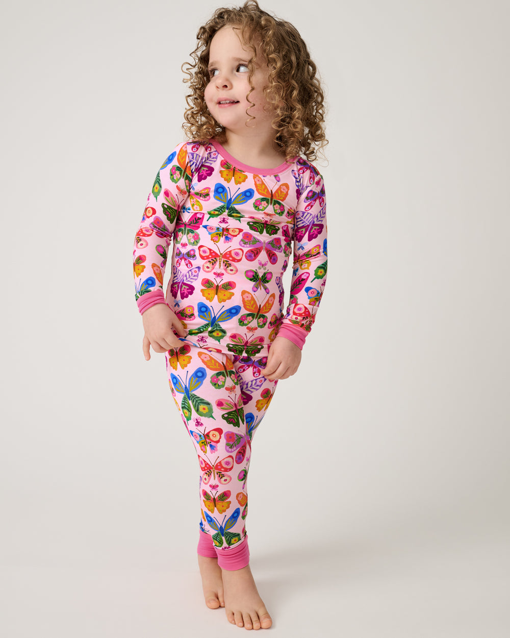 Alternate girl wearing the Flutter Garden Two-Piece Pajama Set