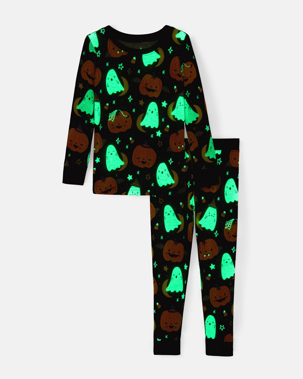 Flat lay of the glow in the dark Moonlit Magic Two-Piece Pajama Set