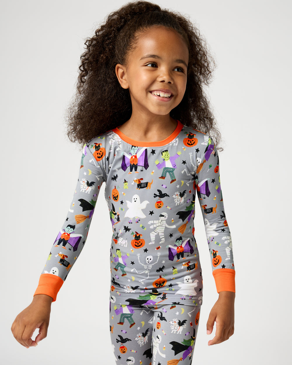 Close up of girl wearing the Dracula's Disco Two-Piece Pajama Set