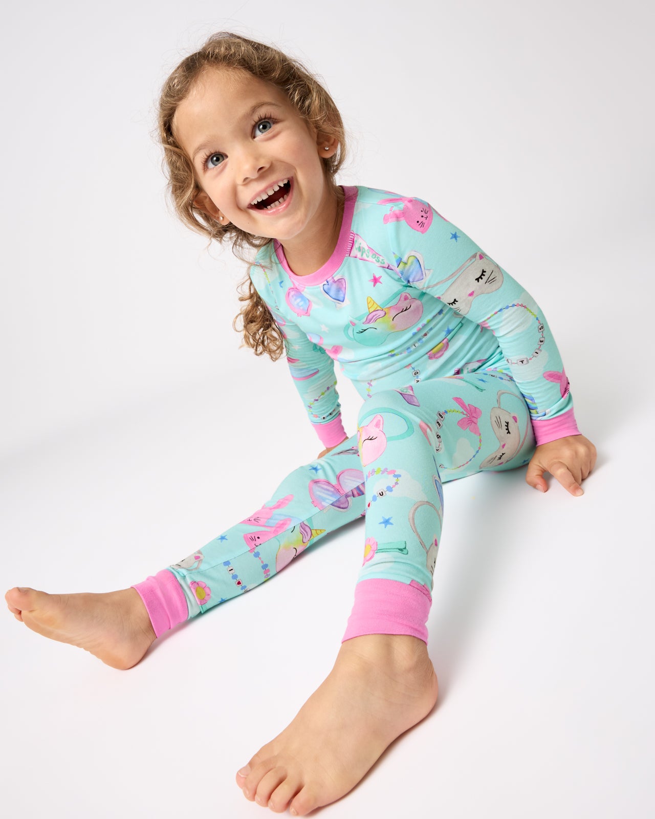 Girl wearing the Slumber Club Two-Piece Pajama Set