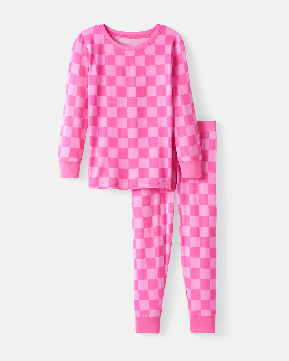 Flat lay of the Sweet Raspberry Checks Two-Piece Pajama Set