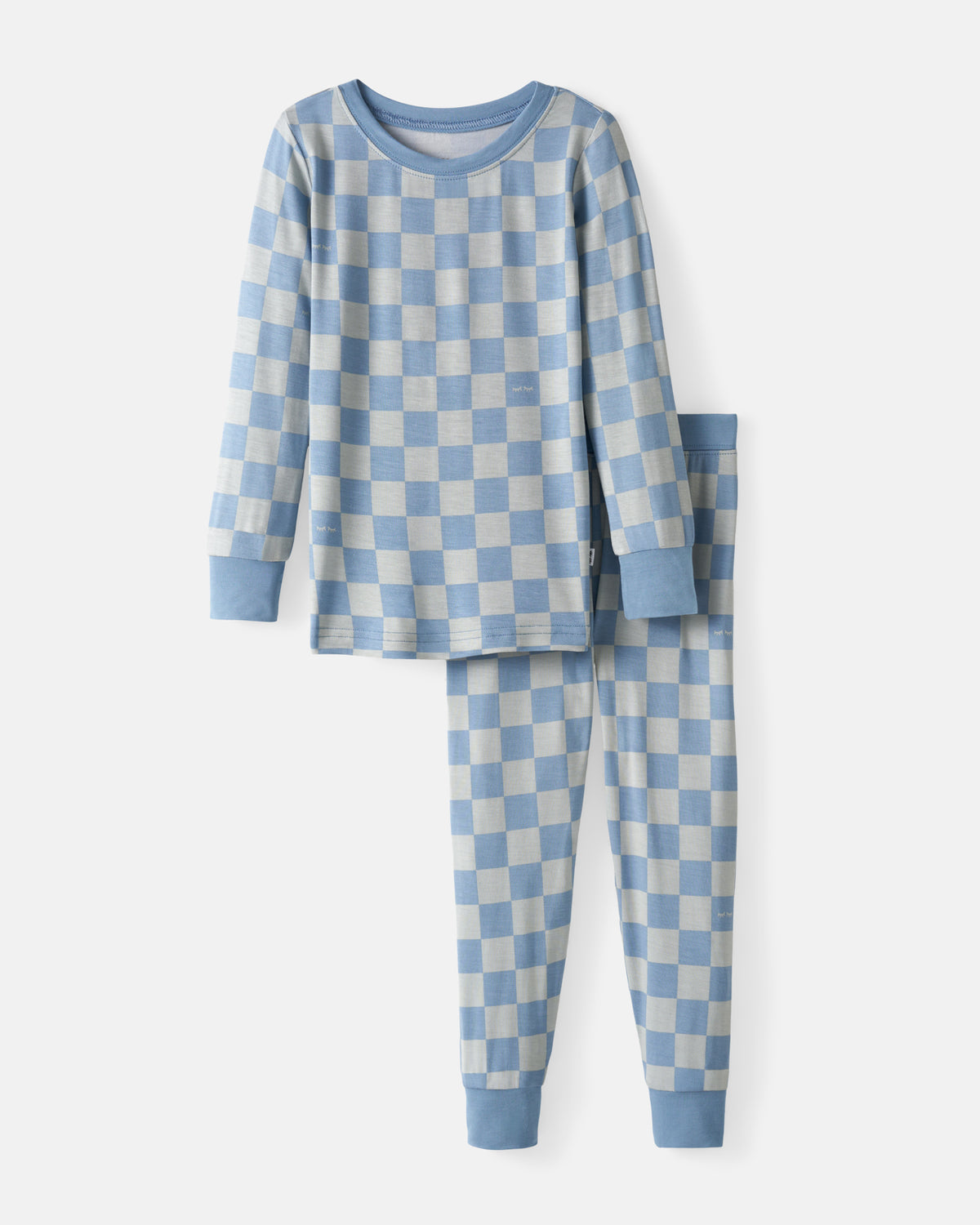 Flat lay of the Dusk Blue Checks Two-Piece Pajama Set
