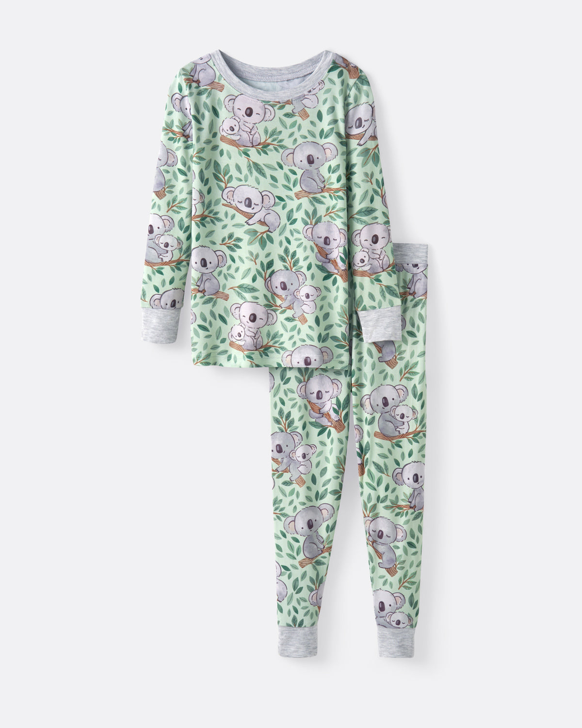 Flat lay of the Koala Cuddles Two-Piece Pajama Set