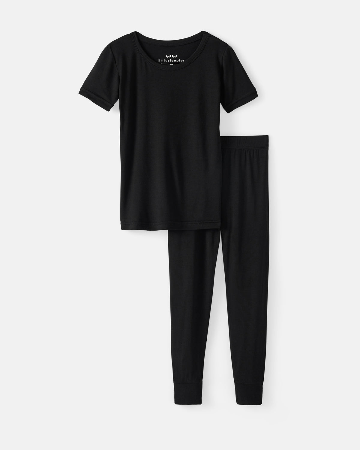 Flat lay of the Black Two-Piece Short Sleeve and Pants Pajama Set