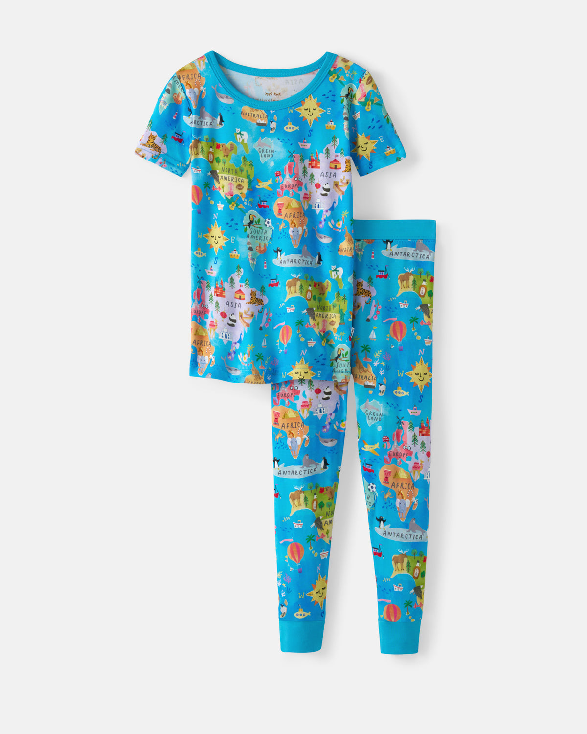 Flat lay of the Around The World Two-Piece Short Sleeve Pajama Set