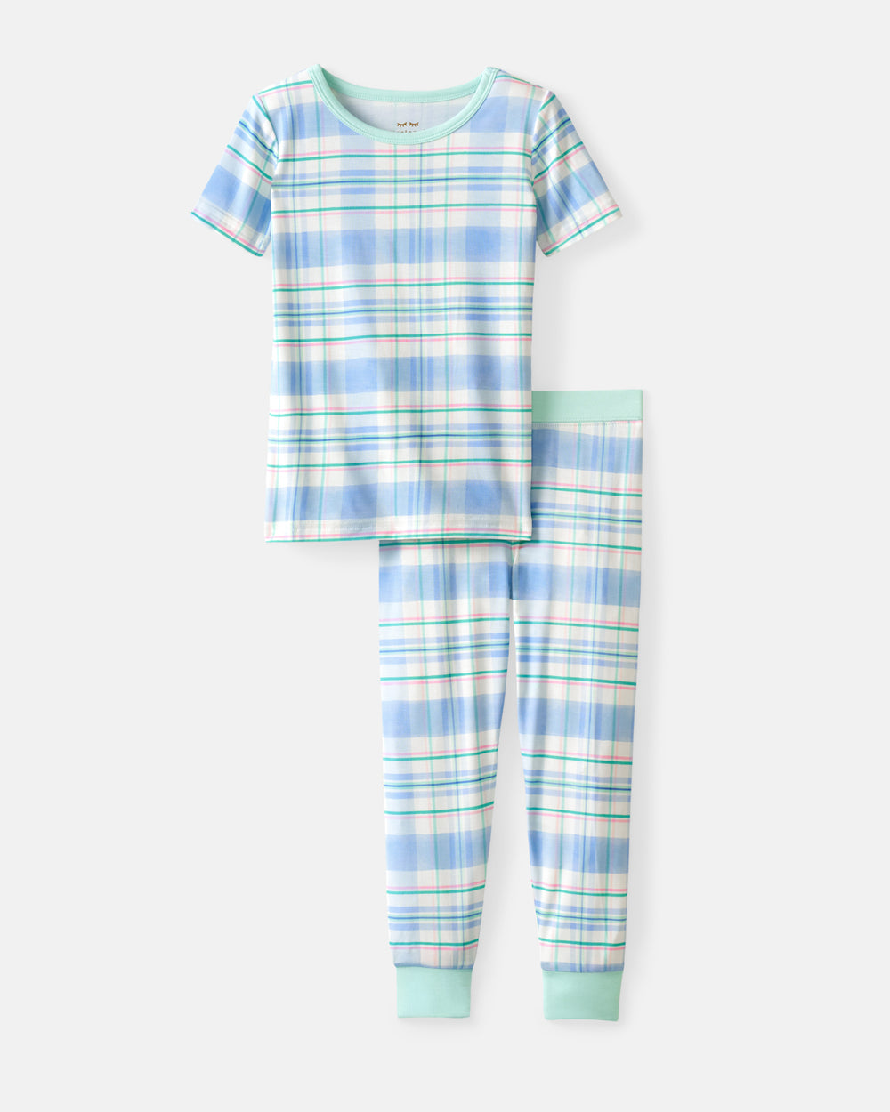 Flat lay of the Springtime Plaid Two-Piece Short Sleeve Pajama Set