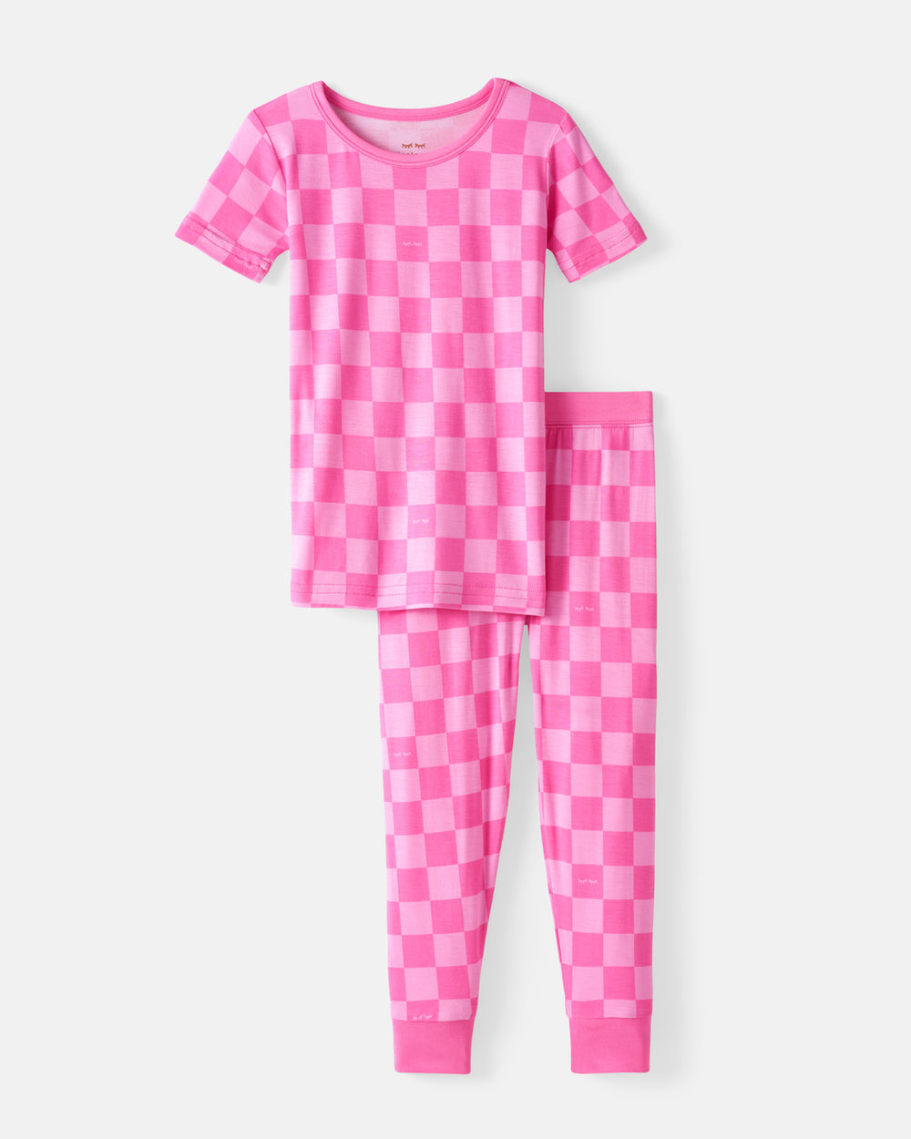 Flat lay of the Sweet Raspberry Checks Two-Piece Short Sleeve Pajama Set