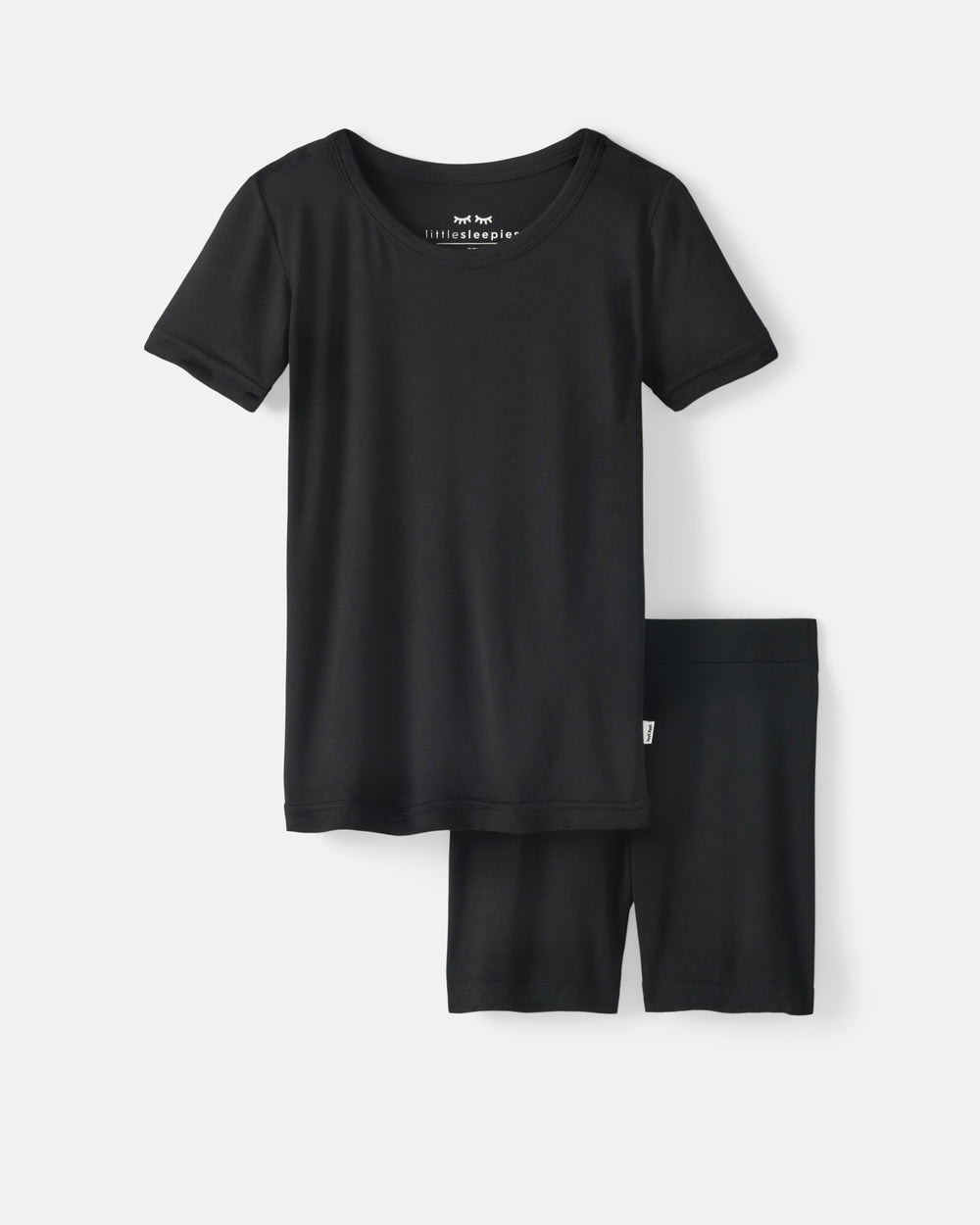 Flat lay of the Black Two-Piece Short Sleeve & Shorts Pajama Set