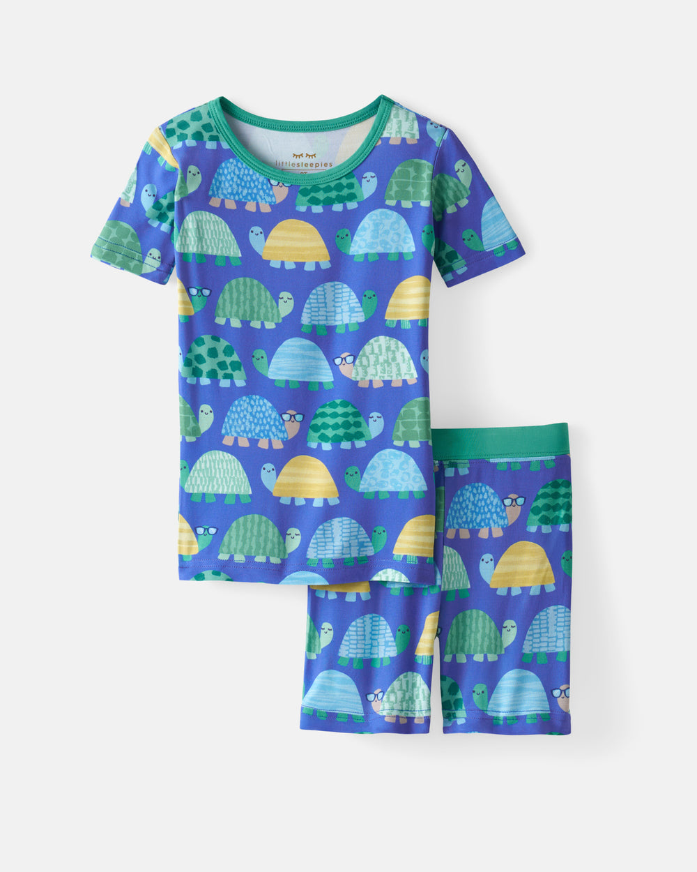 Flat lay of the Shell Parade Two-Piece Short Sleeve & Shorts Pajama Set