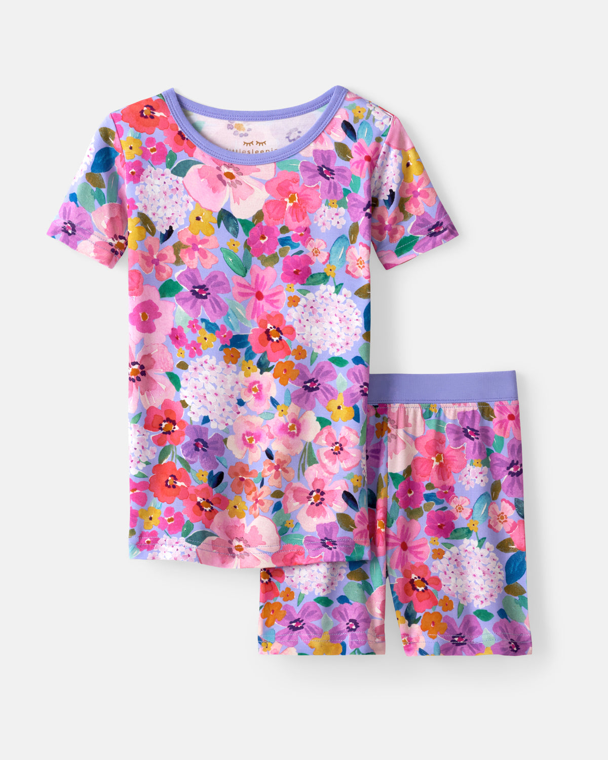 Flat lay of the Sweet Sprigs Two-Piece Short Sleeve & Shorts Pajama Set