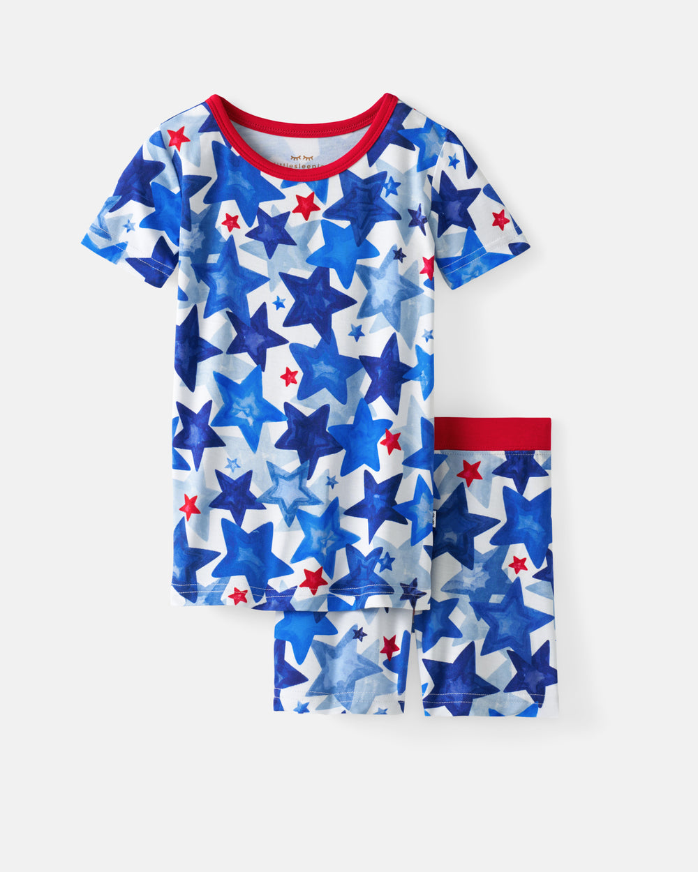 Flat lay of the Starry Splash Two-Piece Short Sleeve & Shorts Pajama Set
