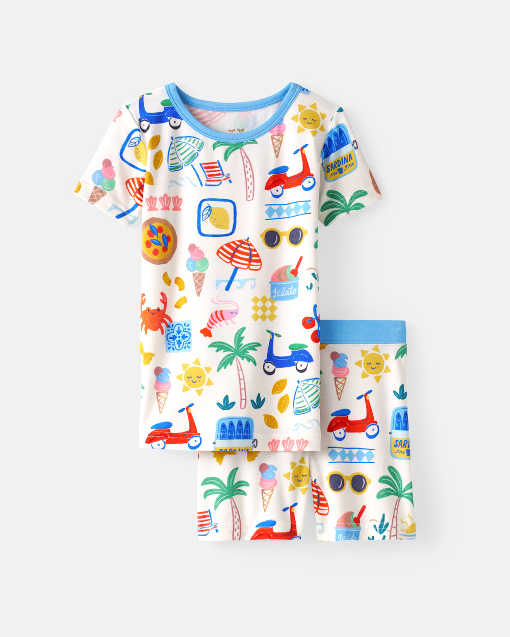 Flat lay of the Ciao Bella Two-Piece Short Sleeve & Shorts Pajama Set