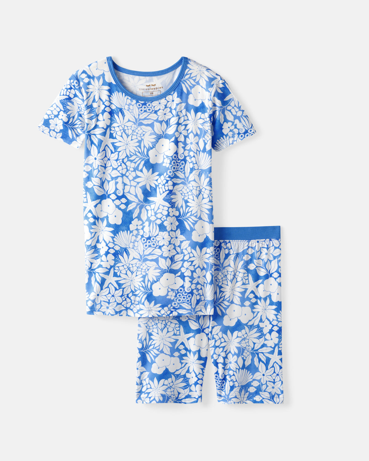 Flat lay of the Azure Garden Two-Piece Short Sleeve & Shorts Pajama Set