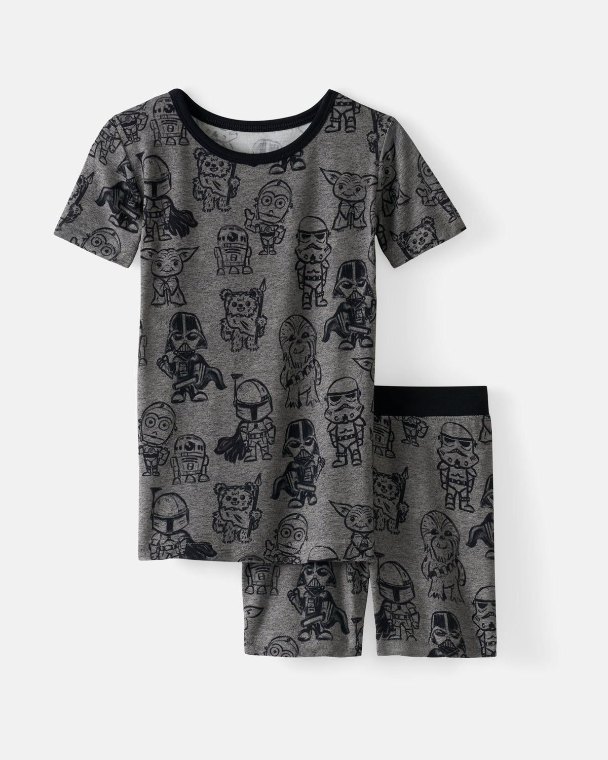 Flat lay of the Star Wars Far, Far, Away Friends Two-Piece Short Sleeve & Shorts Pajama Set