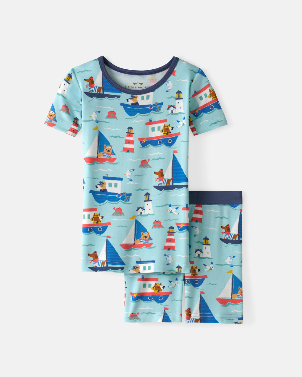 Flat lay of the Nautical Paws Two-Piece Short Sleeve & Shorts Pajama Set
