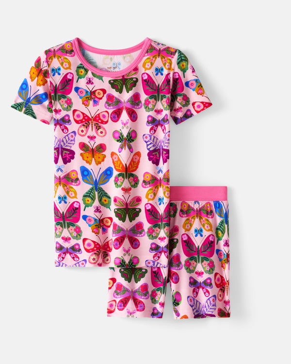 Flat lay of the Flutter Garden Two-Piece Short Sleeve & Shorts Pajama Set