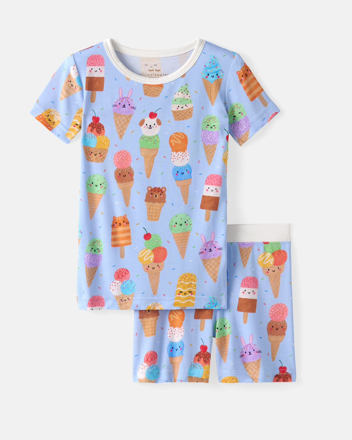 Flat lay of the Scoop Squad Two-Piece Short Sleeve & Shorts Pajama Set