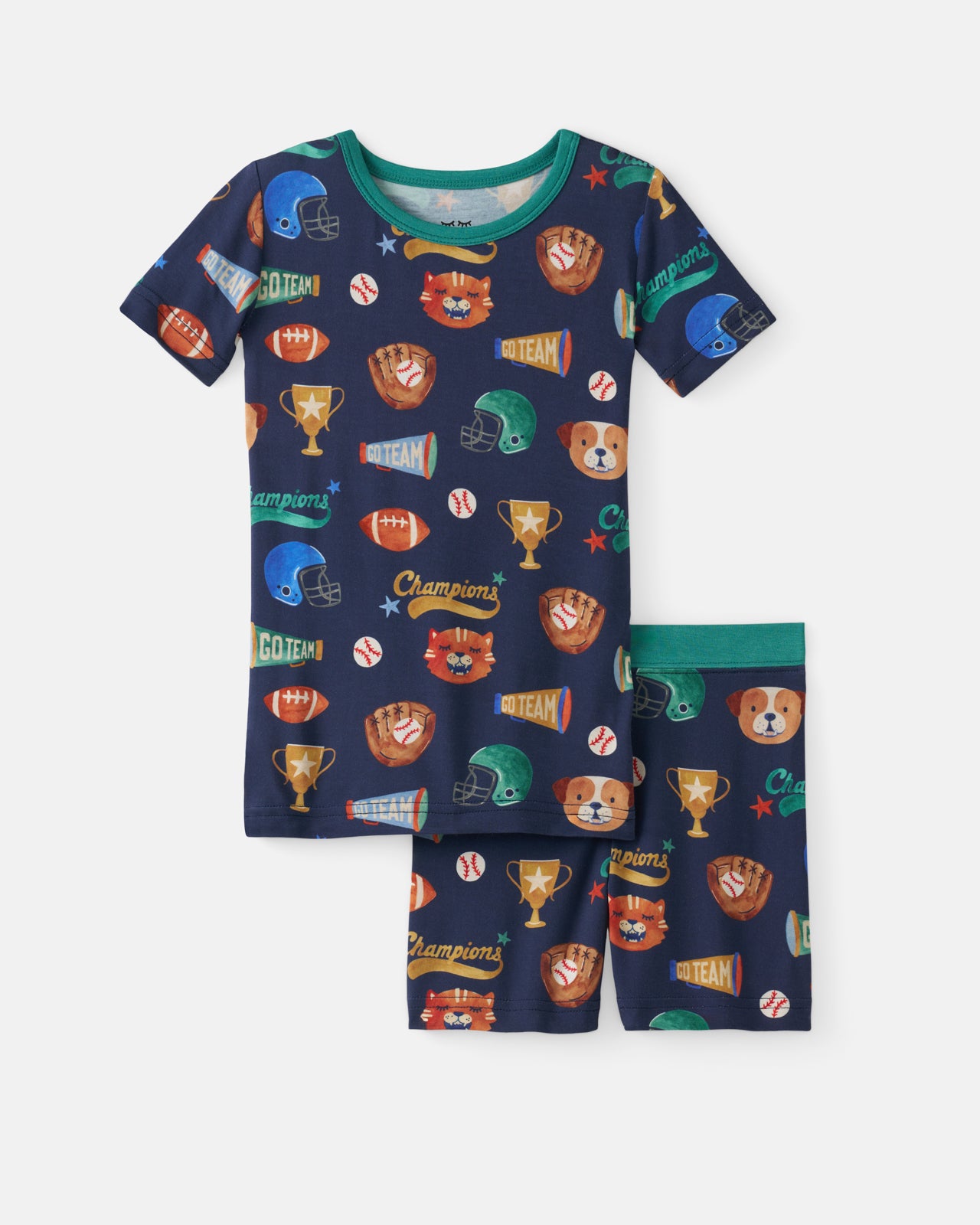 Flat lay of the Team Spirit Two-Piece Short Sleeve & Shorts Pajama Set