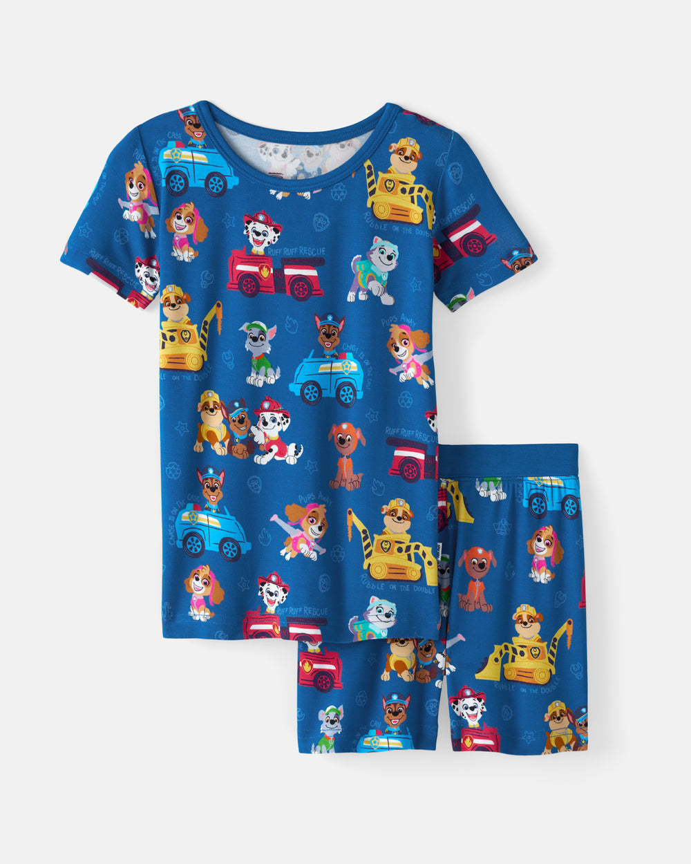 Flat lay of the PAW Patrol Adventure Bay Heroes Two-Piece Short Sleeve & Shorts Pajama Set