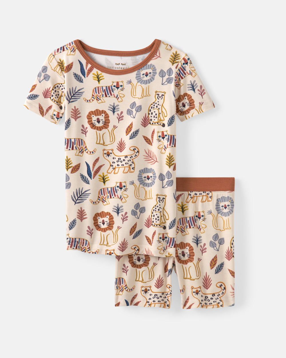 Flat lay of the Savanna Friends Two-Piece Short Sleeve & Shorts Pajama Set