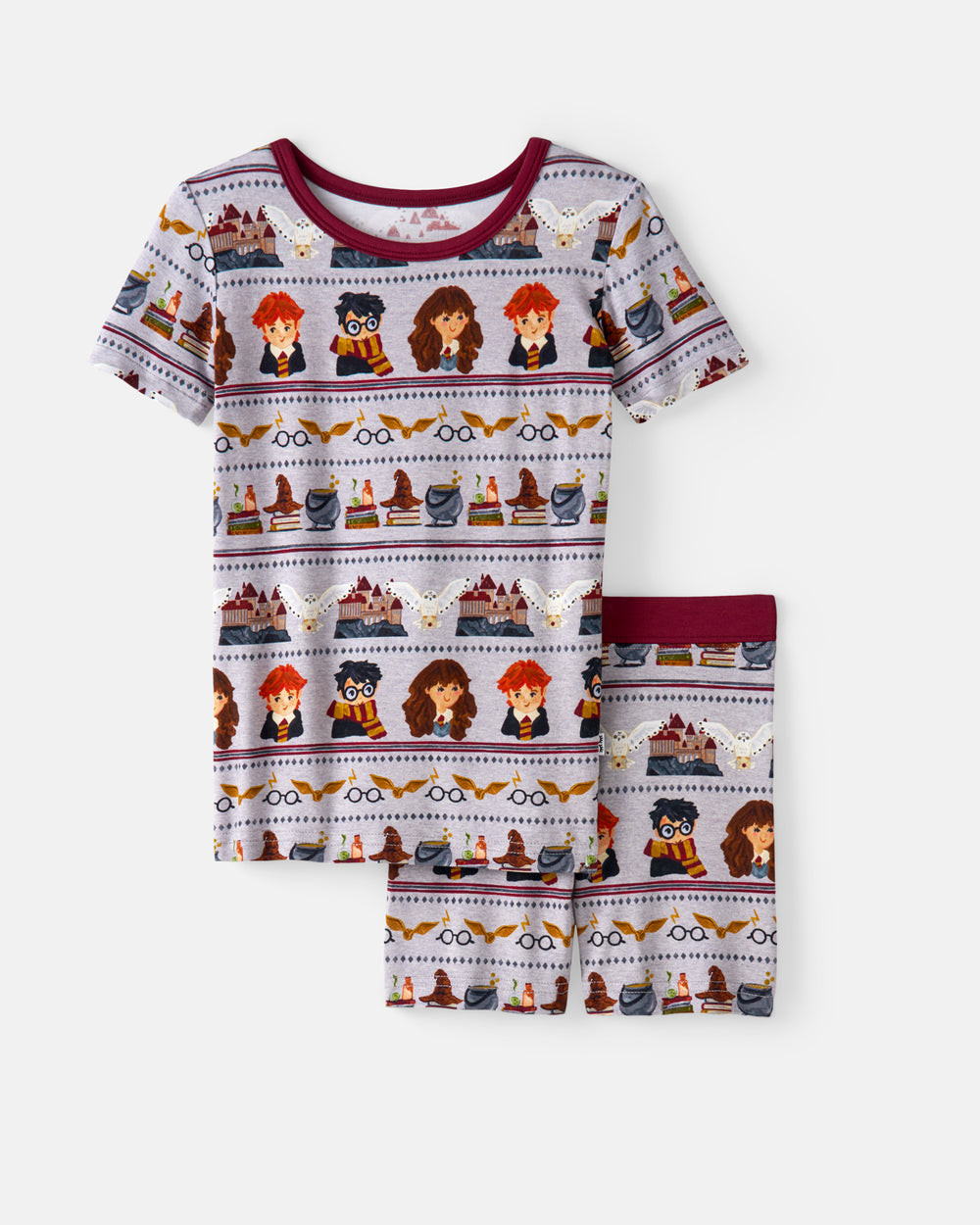 Flat lay of the Harry Potter™ Spellbinding Studies Two-Piece Short Sleeve & Shorts Pajama Set