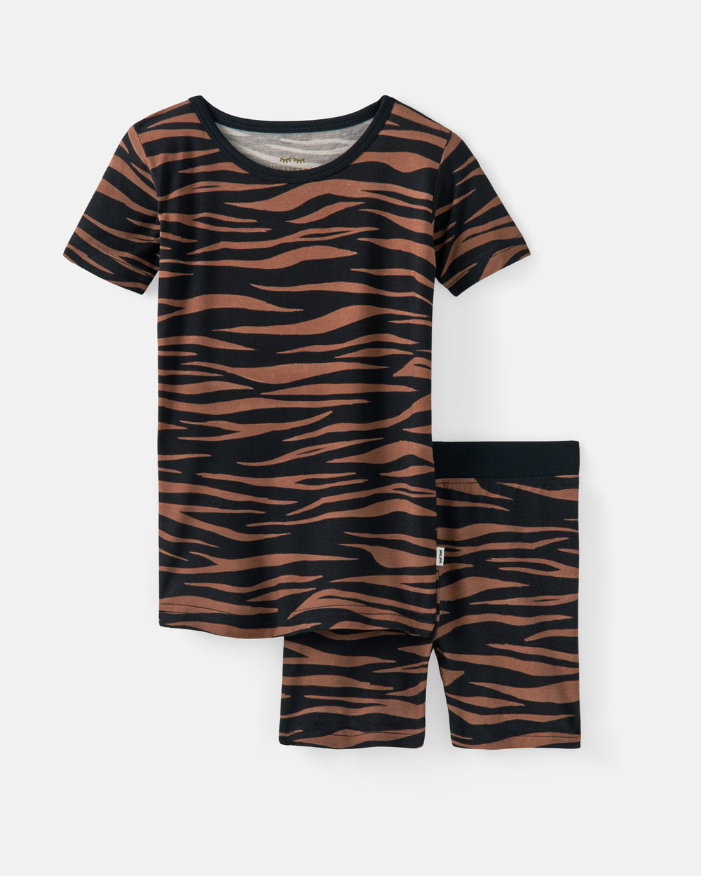 Flat lay of the Wild Stripes Two-Piece Short Sleeve & Shorts Pajama Set