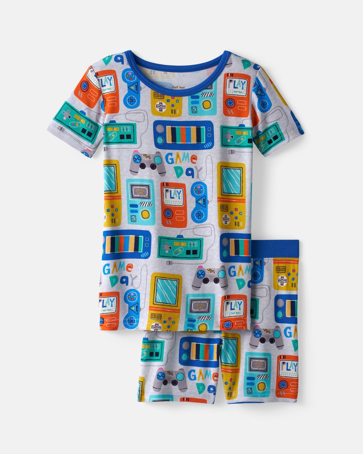 Flat lay of the Game On Two-Piece Short Sleeve & Shorts Pajama Set