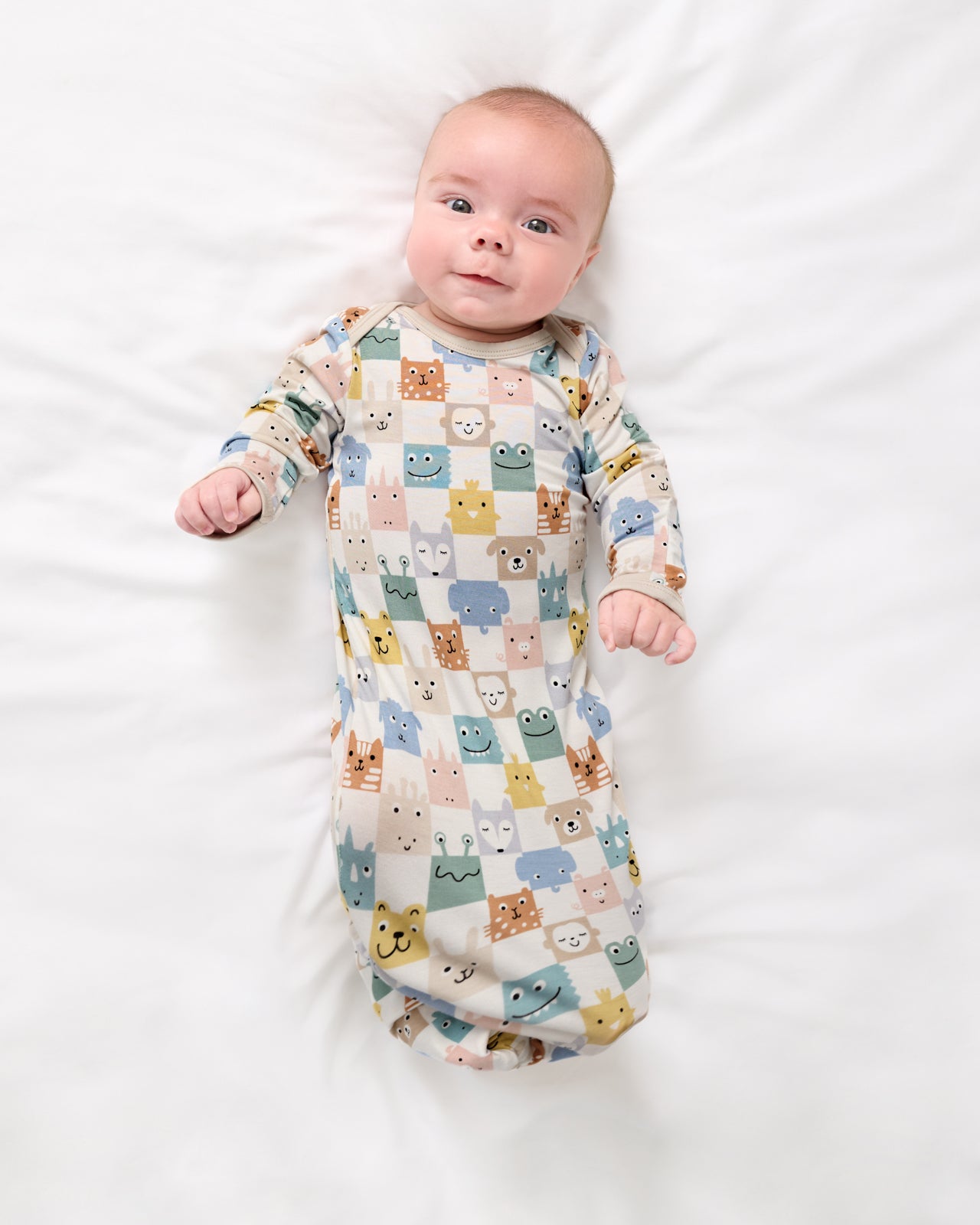 Aerial view of newborn in the Check Mates Infant Gown