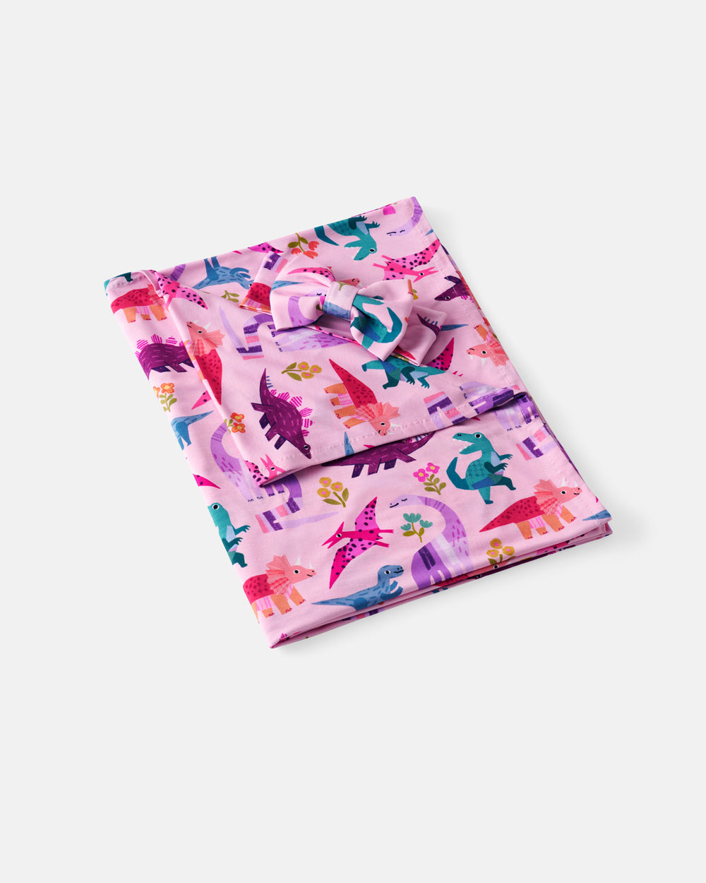 Flat lay of the Pink Roar & Explore Swaddle & Luxe Bow Headband Set