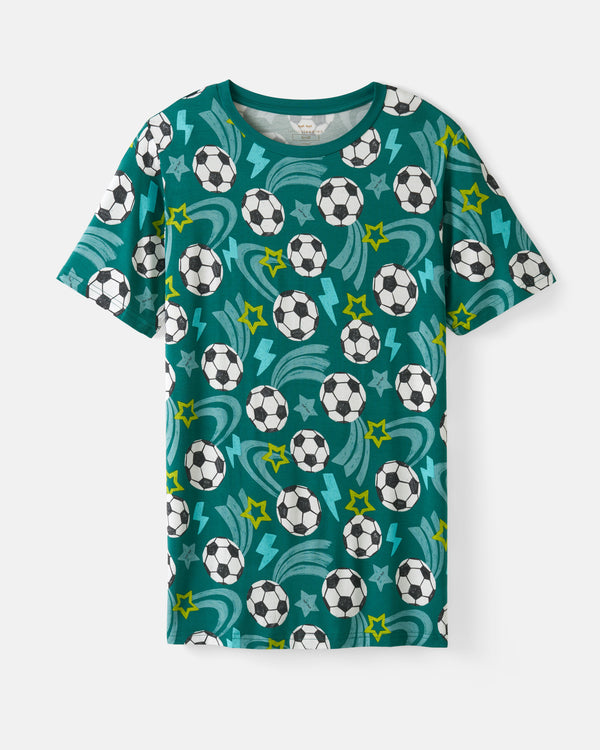 Flat lay of the Soccer Stars Men's Short Sleeve Pajama Top