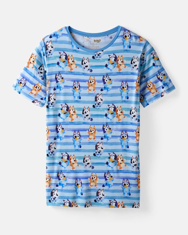 Flat lay of the Bluey Dance All Day Men's Short Sleeve Pajama Top