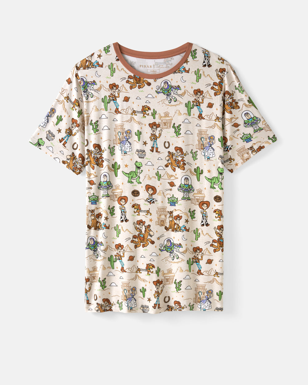 Flat lay of the Disney & Pixar Woody's Wild West Men's Short Sleeve Pajama Top