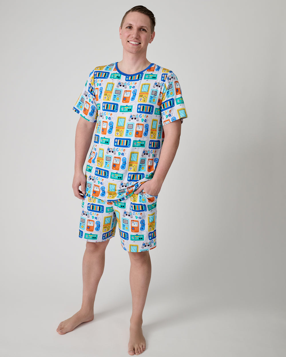Man wearing the Game On Men's Pajama Shorts and Top